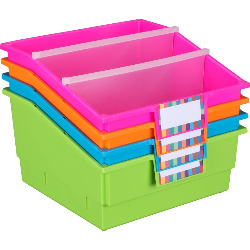 Really Good Stuff Picture Book Library Bins With Dividers - Neon Set Of 4 - Image 1